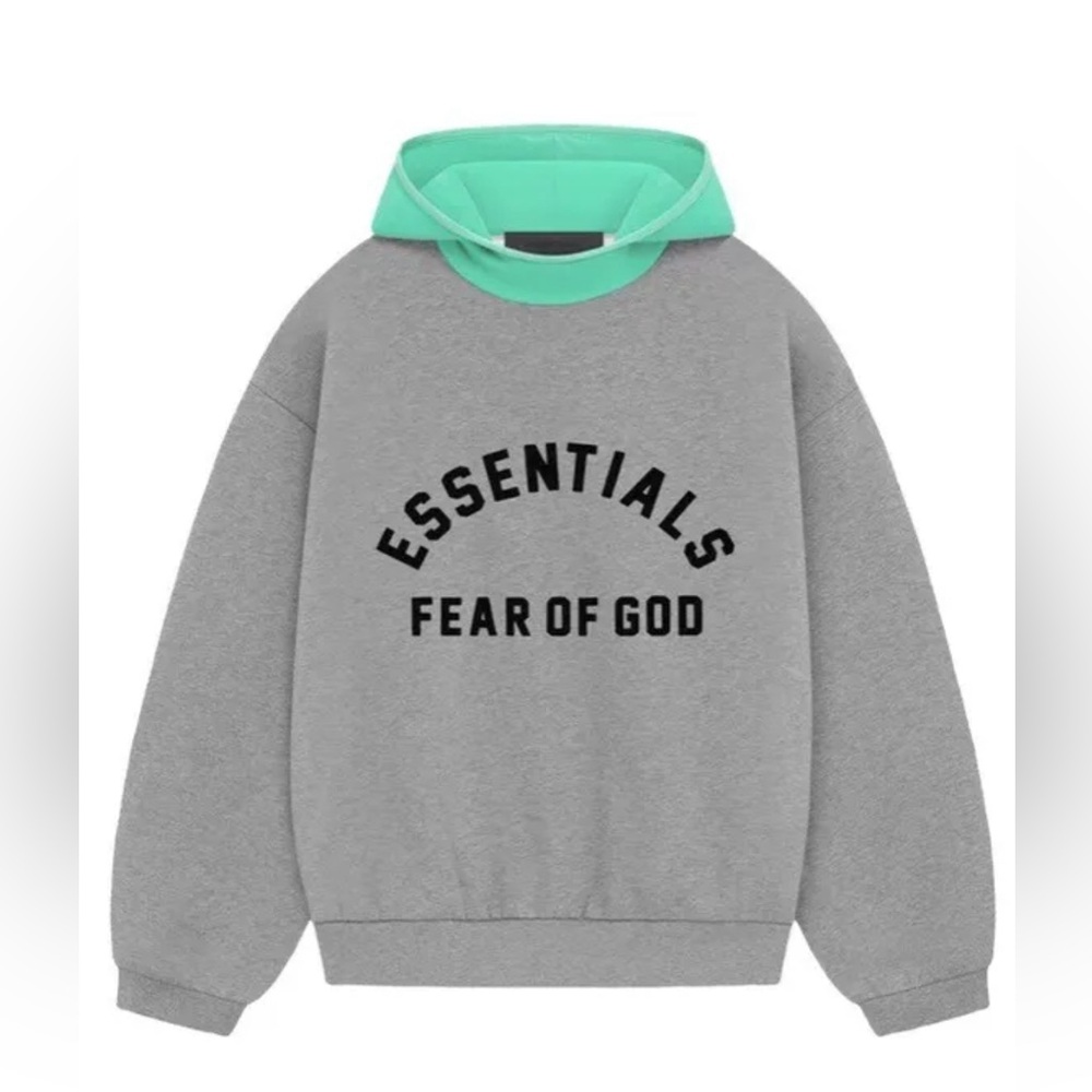 Fear Of God Essentials Nylon/Fleece Hoodie ‘ Dark  Oatmeal/Mint Leaf (Small) NWT